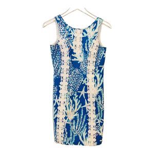 EUC Lilly Pulitzer Ember Sleeveless Shift Dress Brewster Blue Good Reef Size 0